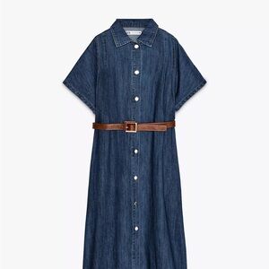 Zara Blue Denim Dress with Brown Belt